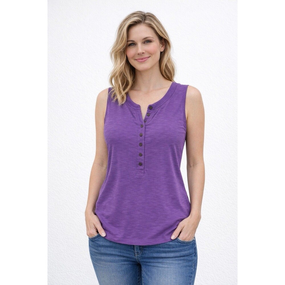 J Jill Purple Sleeveless Henley Top Size XL Cotton Tencel Modal Tank
